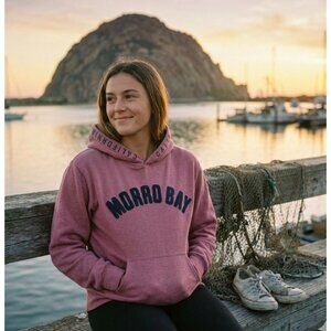 Morro Bay California Hoodie Sweatshirt Pink With Navy Letters Small Nice Brand K